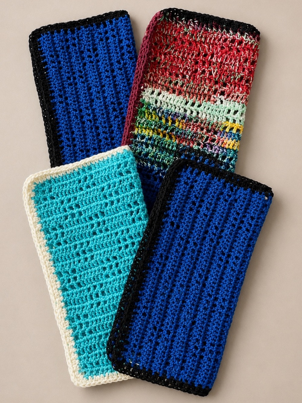 Handmade Crochet Dishcloth Set of 4 Reusable Kitchen Cleaning Cloths
